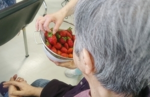 作業療法室です。いちごを調理！！